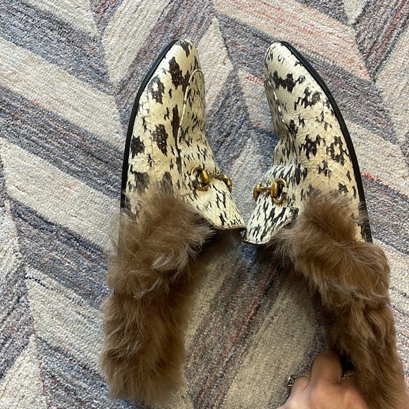 Gucci Princetown Python Fuzzy Mules w/Horsebit W 10 M 8 Unisex - Picture 5 of 10